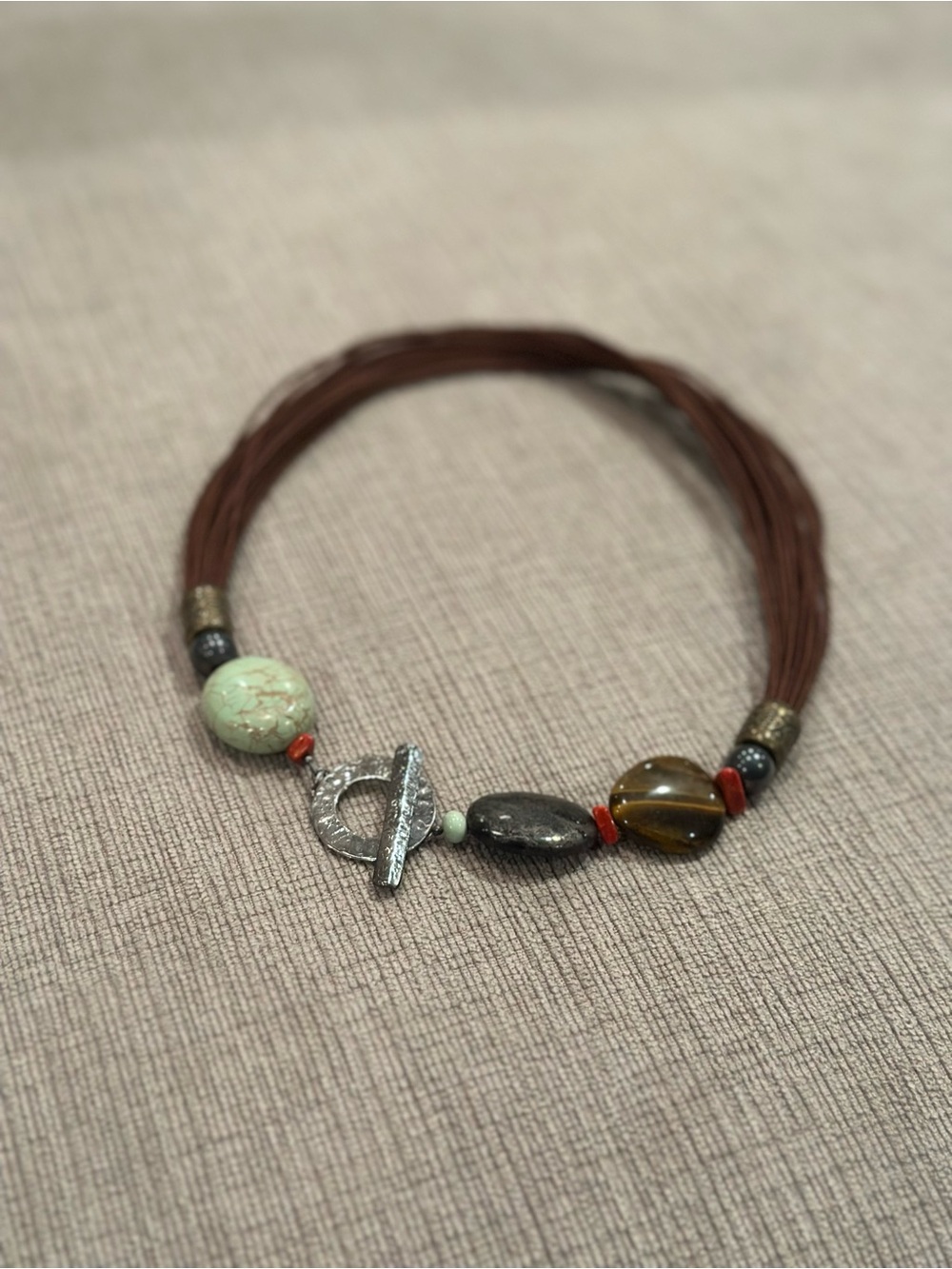 Silpada Brown Cord Necklace with Natural Stones and Sterling Silver and Brass